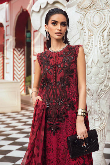 M.PRINTS 3 Piece Unstitched Embroidered Shamos slik Suit ZB058
