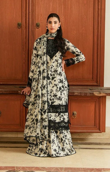 ANEELA,S lawn printed shirt with Embroidered chiffon duppta ZB113