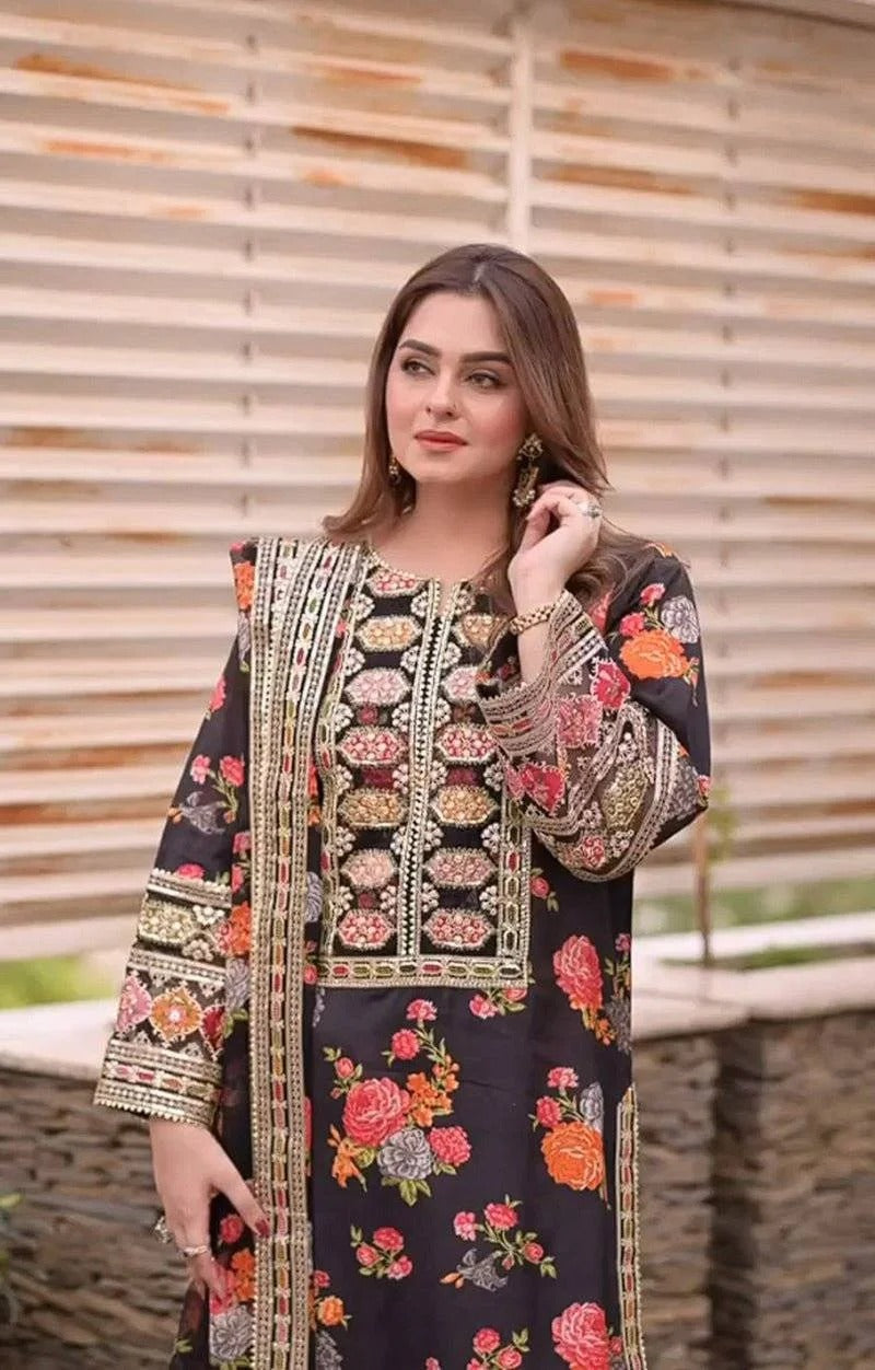 ANEELA’s SILK BLACK Unstitched 3piece ZB05