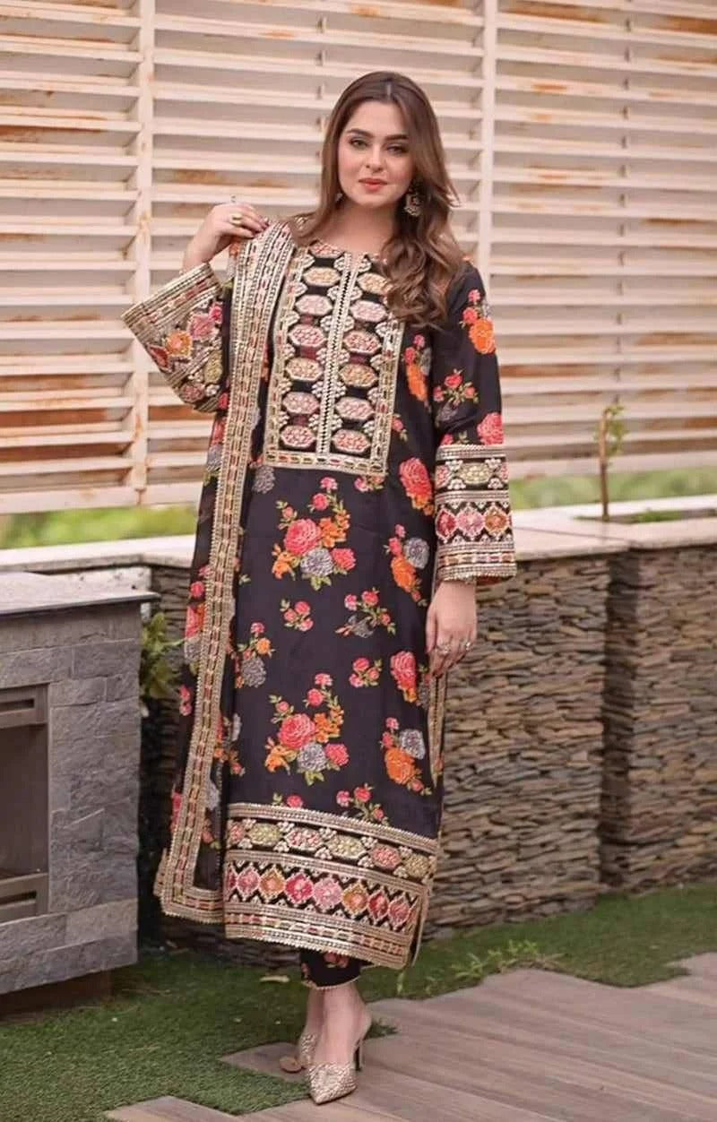 ANEELA’s SILK BLACK Unstitched 3piece ZB05
